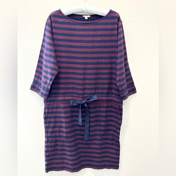 🆕 GAP | Burgundy & Navy Stripe Oversized Drawstring Waist Midi Dress | Small - Picture 1 of 7